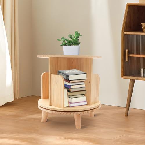 Drehbares Bücherregal, Runden Standregal, 360° Drehregal Holzregal mit Tischfuß, Bodenständer, Multifunktionales Dekoregal, Aufbewahrungsregal, Buch-Organizer für Schlafzimmer, Wohnzimmer (1 Etagen)