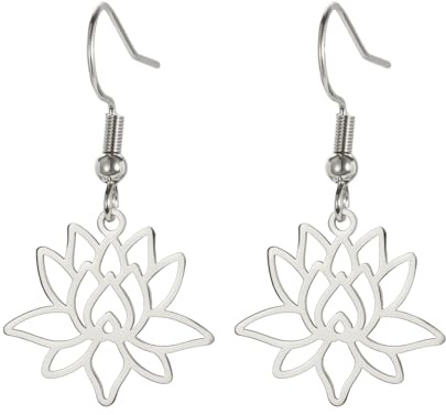 Dreamtimes Lotus Blume baumelnden Ohrringe für Frauen Unalome Symbol Amulett Edelstahl Ohrringe Lotus Blume Charme Ohrringe Inspirational Ohrringe Yoga Heilung Charms Buddha Yoga Schmuck