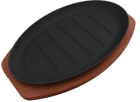 Masyrt Padella in ghisa da 30,5 cm, Piatto da Portata per Bistecca di Pesce, Piatto Caldo con Piastra di Base, Adatta per Barbecue a Gas per Interni, Campeggio, Interna ed Esterna