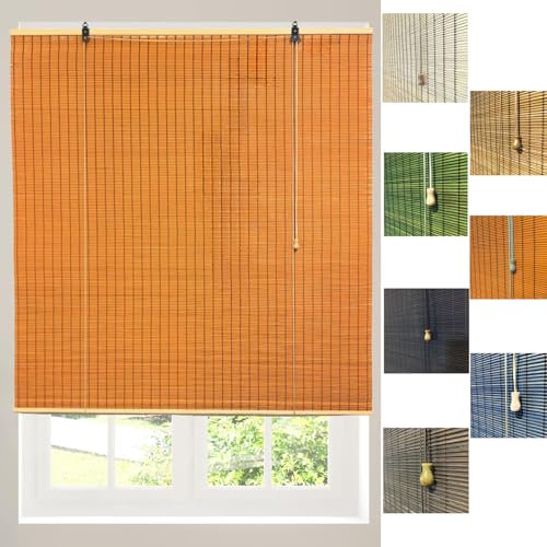 SANJIAOJIA Bambusrollo Rollo Bambus,95% Verdunkelungsrollo,Bambus Raffrollo Innen,Naturholz Jalousie,Lichtfilternde Rollos,Sichtschutz für Tür & Fenster,Anpassbar,Breite x Höhe (45cm x 130cm)