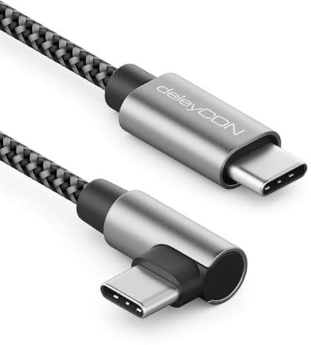 deleyCON 1m USB-C Kabel 1x 90° PD3.0 60W USB-C auf USB-C | Gewinkelt, Schnellladekabel für iPhone 17/16/15 Pro Max Air, Galaxy S26/S25/S24, Pixel, iPad Pro, MacBook Air, Switch, PS5