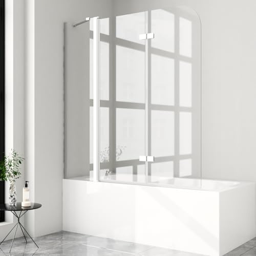 Duschwand für badewanne 160x140cm 3-teilig Faltwand für Badewanne, 6mm Nano Glas Duschwand Badewannenaufsatz mit festem Segment Duschtrennwand Duschabtrennung Badewanne