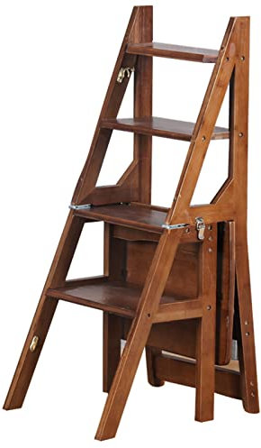 Wood Folding Library Ladder Chair Convertible 4 Step Stool Dual Purpose Stepladder Chair Solid Pine Foldable Step Ladder Stool (Color: A)