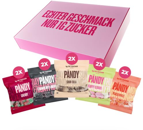 Pändy 10 Mix Süßigkeiten Multipack, Gummibärchen, 1g Zucker, 10x 50g | Pick & Mix Gummibärchen-Multipack mit fabelhaften Sorten. Zuckerfreie Gummibärchen, glutenfrei, 70-85 Kalorien pro Beutel.