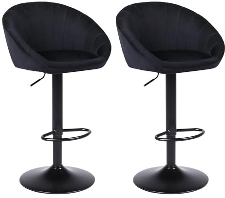 YERAIRR Barhocker 2er Set, Barstuhl Höhenverstellbar, Samt Küchenhocker mit Lehne und Fußstütze, 360 Drehbar, für Esszimmer, Theke, Bistro, Schwarz