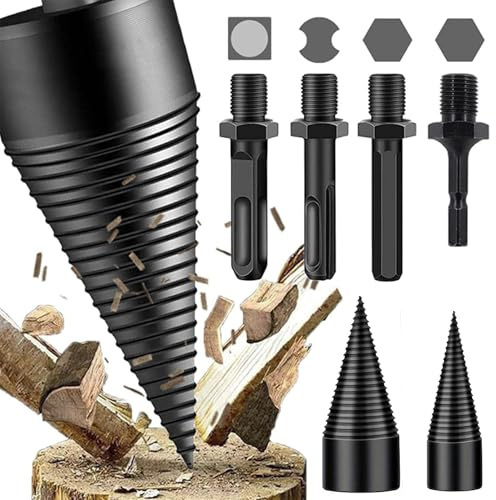 FGXY Set Di 2 Spaccalegna a Vite Coniche Con 4 Manici, Cono Spaccalegna ,42 Mm + 32 Mm, Trapano Per Legno Da Taglio Domestico, Per Martelli Elettrici e Trapani Ad Impatto