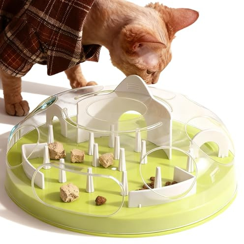 Pet Prime Interactive Cat Puzzle Feeder Toy, 3-Stage Adjustable Cat Treat Toy, Slow Feeder for Indoor Cats, Enrichment Toy with Mental Stimulation & Brain Training (Green)