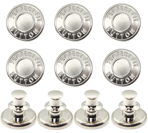 10 piezas de 17 mm de metal desmontable DIY retráctil ajustable jeans botón vaqueros sin costura para reparación de ropa, pantalones y chaquetas, parche robusto