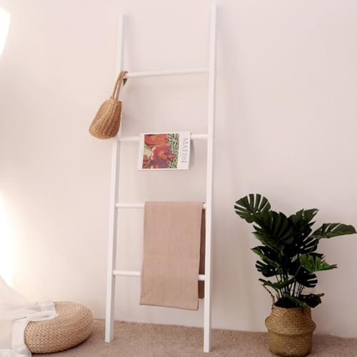 Freistehende Handtuchleiter aus Holz, mehrstöckig, Decken- und Handtuchhalter für Badezimmer, Wohnzimmer und Schlafzimmer, 4/5/6 Etagen Aufbewahrungslösung für Handtücher, Kleidung und Decken