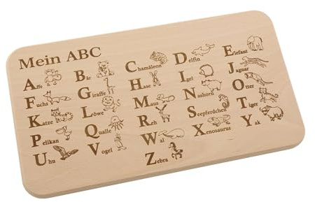 ABC Frühstücksbrettchen | Geschenk zur Einschulung, Vorschule | Schultüte | Schulanfang | 22,5 x 12,5 cm | Pohmer Design