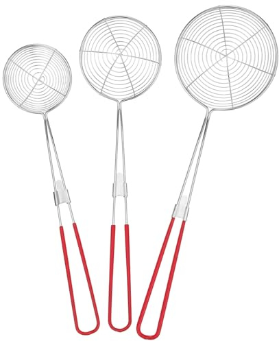 TOPPERFUN 3 Pezzi Colini Scolapasta in Acciaio Resistente Cucchiaio Con Liscio Scolapasta Cucina Multiuso in Dimensioni Per Pasta e Fritti Facile Da Pulire e Conservare