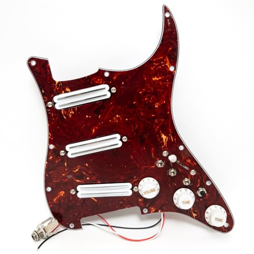 Vorverdrahtetes Schlagbrett-Set für Fender Stratocaster mit 3 Mini-Humbucker-Tonabnehmern, Spulen-Split-Schalter, Verstärkungsschalter, Töpfe (rot)
