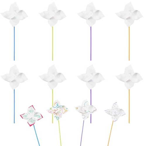 craspire 12 Ensemble de Moulins à Vent en Papier Blanc à Faire Soi Même Kit de Bricolage pour Loisirs Créatifs Moulins à Vent Vierges pour Graffitis Coloriage Dessin Activités D'Été pour Garçons et