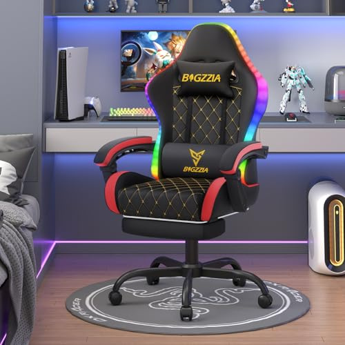 Racingreat Gaming Chair with Led Lights | Ergonomic Racing Style Gamer Chair/High Back, Lumbar Support, Recliner, Footrest (Red)