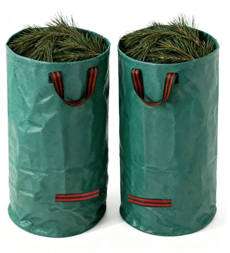 Lot de 2 sacs à déchets de jardin, solides, 120 l, grands, avec poignées, réutilisables et pliables, pour déchets de jardin, déchets verts
