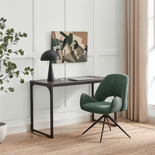 Furniturebox UK Layla Green Fabric Swivel Chair - Black Metal Legs - Wing Arms - Mid Century Modern Look - Modern Bedroom Vanity Dressing Table Office Upholstered Occasional Chair