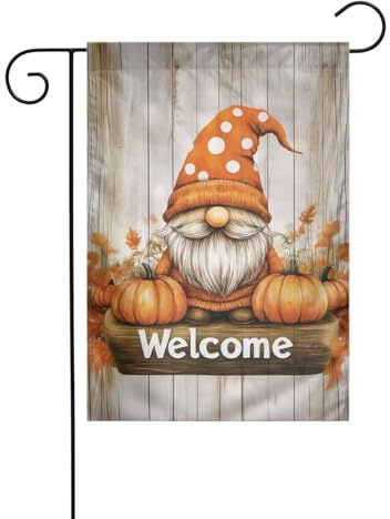 Drapeau de jardin scandinave petit nain orange chapeau citrouilles 30 x 45 cm vertical double face ferme vacances décorations extérieures drapeau cour