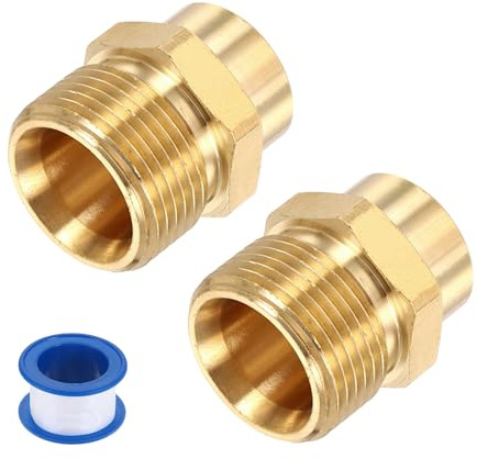 sourcing map 2 adaptadores de lavadora a presión, M22 de 15 mm macho a M14 hembra, accesorios de conexión rápida, adaptador giratorio de latón con cinta selladora para mangueras de lavado a presión