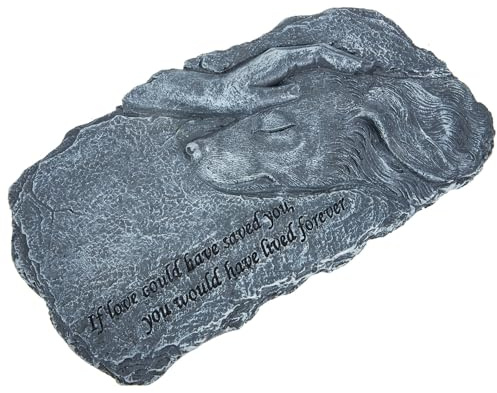 MUELODSIC Pierre Tombale en Résine pour Animaux de Compagnie Stèle Commémorative Extérieure Imperméable Ornement de Jardin Compact Ange et Chien Motif Décoration Souvenir Solide pour