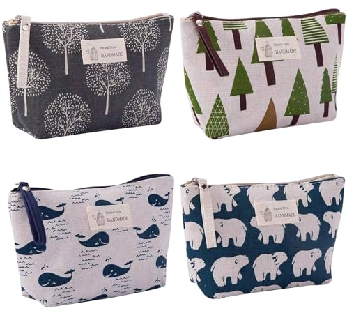 JSTHHTT 4 Pezzi Borsa Cosmetica in Tela, Pochette Donna, Beauty Case Donna, pochette trucchi, Pochette Trucchi Donna, Makeup Bag, Portatile Trousse Trucchi con Cerniera, per Donne e Ragazze
