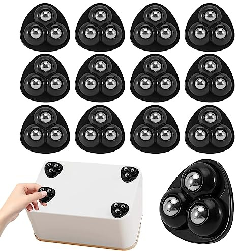 12pcs Self Adhesive Mini Caster Wheels,Wheels for Small Appliances,Sticky Pulley Swivel Ball Casters for Kitchen Appliances,360°Rotation Swivel Rollers for Storage Bins Trash Can(Black)