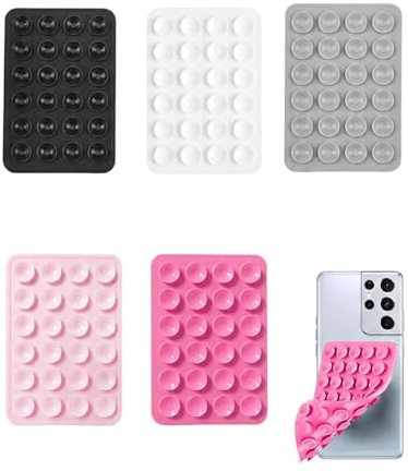 KAHZOR 5 Pièces Support Téléphone Ventouse Double Ventouse en Silicone, Ventouse Telephone Portable Double Face pour Selfies & Vidéos, Grip & Support Antidérapant pour Smartphone, Accessoire Téléphone