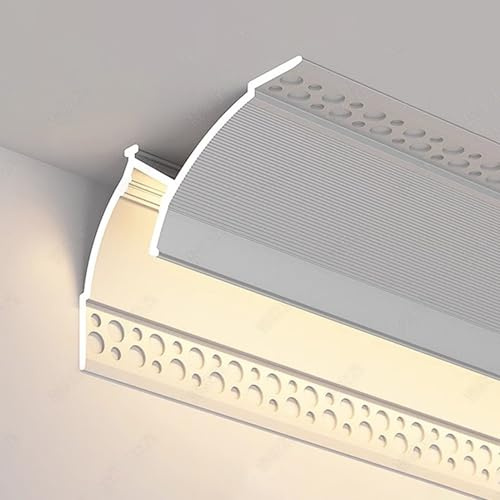 QCPLMKOJN aluminio LED, Difusor de aluminio blanco del canal del moldeado de corona del LED for tamaños múltiples del zócalo del techo(2m/6.6ft)