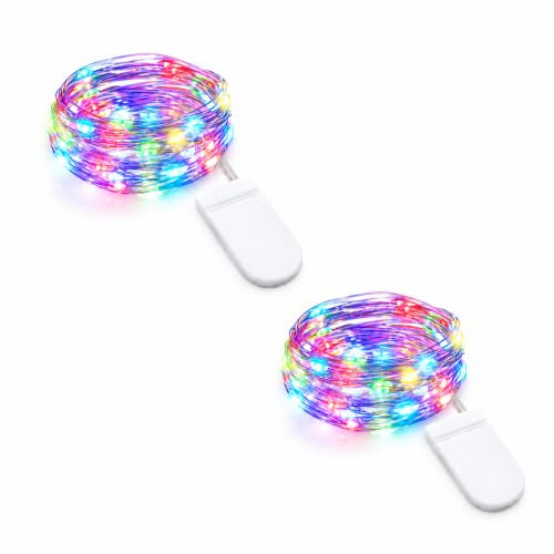 ZingBox 2 Stück LED Lichterkette Batterie, 1M 10 LED, Mini Lichterkette mit Batterie, Wasserdicht, Bunte Kupferdraht Lichterketten für Weihnachten, Schlafzimmer, Party, Hochzeit, Flasche Deko