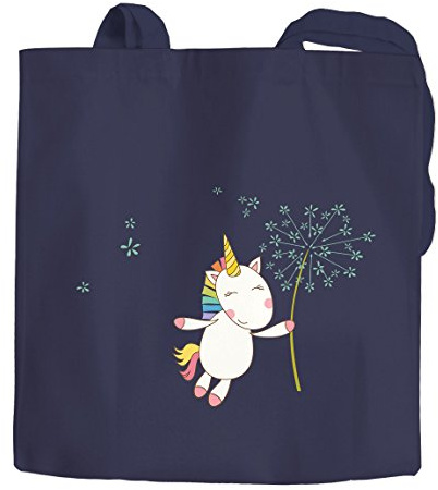 MoonWorks Baumwolltasche Einhorn mit Pusteblume Einhorn-Beutel Jutebeutel Stoffbeutel navy 2 lange Henkel