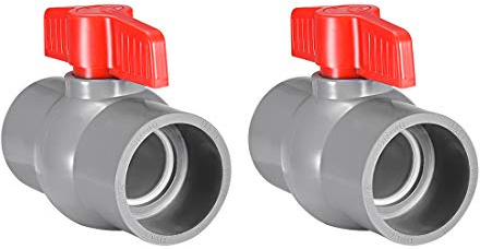 sourcing map 50mm PVC Ball Valve for Water Supply Pipe, Slip Connection, Grey 2Pcs