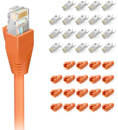 VCE 1.ª generación 20 Unidades Conector RJ45 Cat7 Cat6a para Cable de Red Cat7 Cat6a Blindado con Guia y Funda Naranja Chapado en Oro