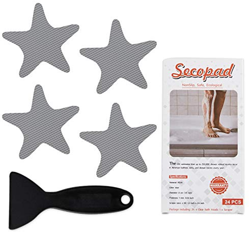 Secopad Adesivi Antiscivolo per Vasca da Bagno Strisce adesive con Raschietto di Alta qualita (Grigio)