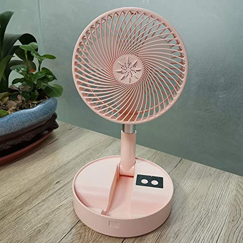 Escritorio y Ventiladores de mesa plegable portátil Mini Viaje ventilador de pie con 7200mAh batería recargable, 4 velocidades con altura ajustable y cabeza grande para el hogar al aire libre,Rosado
