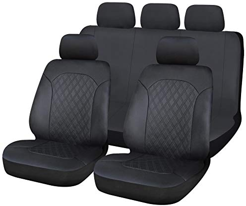 UKB4C Leatherette Front & Rear Car Van Seat Covers with Headrest Quilted pattern Black