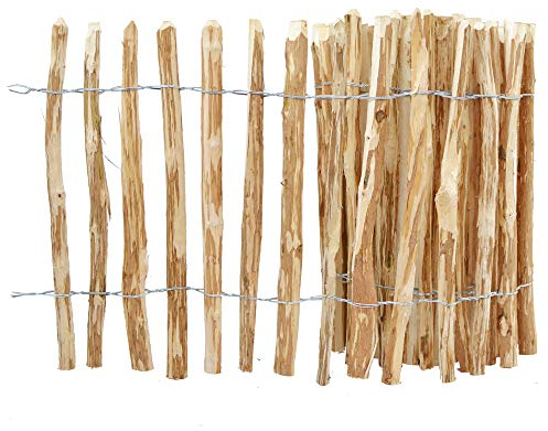 Recinzione in legno, altezza 100 cm, bordo per stagno, nocciola, lunghezza 5 m, distanza tra i listelli di circa 7 – 9 cm, pali resistenti alle intemperie