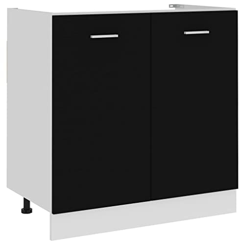 vidaXL Spülenunterschrank Küchenschrank Küchenzeile Küchenmöbel Unterschrank Küchenunterschrank Schrank Schwarz 80x46x81,5cm Holzwerkstoff