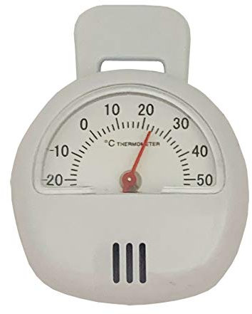 Iloda® Thermometer magnetisch für Innen aus Kunststoff in weiß Ø ca. 5,5cm analog, Magnetthermometer, Thermometer mit Magnet und klappbarerer Wandhalterung