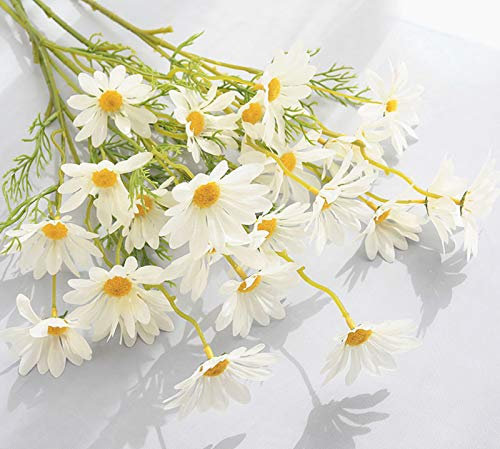 SWECOMZE10 Stücke Künstliche Gänseblümchen, Kunstblumen Plastikblumen Deko, Unechte Blumen für Vase Balkon Herbstdeko Party Büro Hochzeit (Weiß)