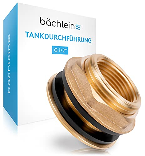 Bächlein Universal Regentonnendurchführung – Tankdurchführung aus Messing als Anschluss für Wasserhahn oder Zapfhahn inklusive 2 Dichtungen – Fassverschraubung mit 1/2 Zoll Innengewinde