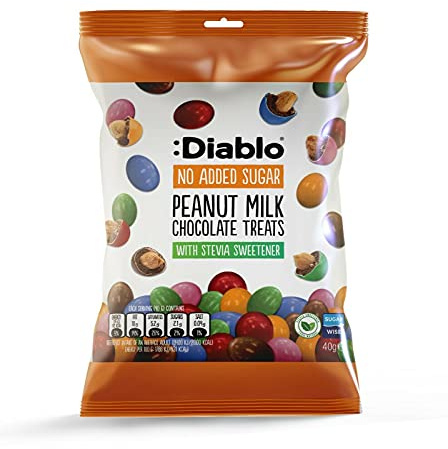 Diablo Milk Chocolate Peanuts - No Added Sugar, Sweetened with Stevia - Individually Packed Bags, Chocolate Covered Nuts Hamper Basket Available for Gifting - Peanut Milk Chocolates - 40g, Pack of 1