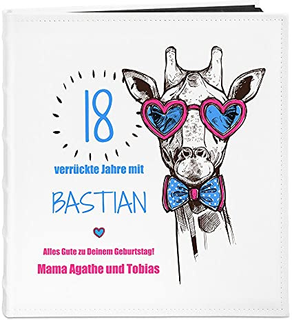 Maverton Fotoalbum zum Selbstgestalten mit Aufdruck - für 240 Fotos 10x15-60 schwarze Seiten - Größe 33x30cm - Weiß - personalisierte Geschenke für Herren - Geburtstagsgeschenk