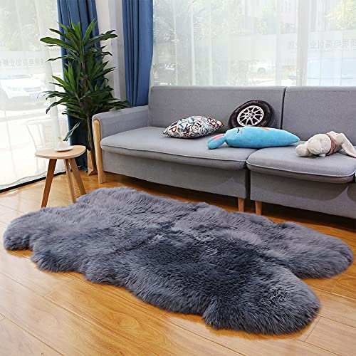Altlue Lammfell Teppich Groß Echt Fellteppich Flauschiger Fell Teppiche Lammfell Echt Groß Für Wohnzimmer Schlafzimmer Blau Grau