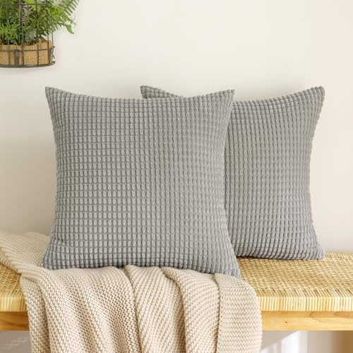 EMEMA Kordsamt Kissenbezug Granulat Dekorative Sofakissen Dekokissen Kissenbezüge Couchkissen Kissenhülle Weich Kissen Bezug Zierkissen für Sofa Couch Wohnzimmer 2er Set 40x40 cm Hellgrau