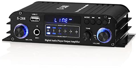 Versatile Mini Stereo Amplifier - Bluetooth 5.0/FM/MIC Input with USB Music Player, 40W×4 Power for Boat, Home, and Car Speakers