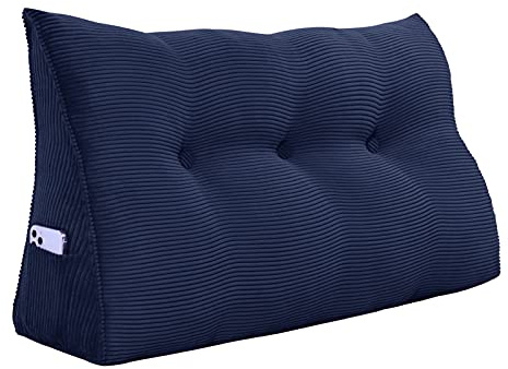 Rucener Bettkeilkissen, Kopfteil, dreieckige Lesekissen, große Nackenrolle, Rückenlehne, abnehmbare Stütze zum Waschen, geeignet für Sofa und Bett Tiefes Blau 100 cm