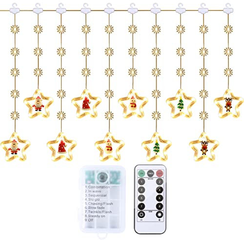 LED Schneeflocken Sterne Lichterkette, Weihnachten Lichter für Zimmer, 3m 50er LED Weihnachtsdeko Lichtervorhang Innenlicht Batteriebetrieben für Innen/Außen Weihnachtsdeko Party Weihnachtsbaum Deko