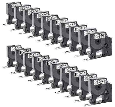 20x Kompatibel für Dymo D1 Etikettenband 12mm x 7m 45010 A45010 S0720500 Schwarz auf Transparent Schriftband für Dymo Gerät LabelManager 160 210D 360D 280 420P 500TS PnP Labelpoint 250 150 100 200 350