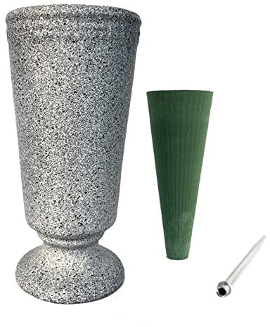 Grabvase Friedhof Grabschmuck für Friedhof Grabstein Blumenvasen mit Spikes und Blumenschaum