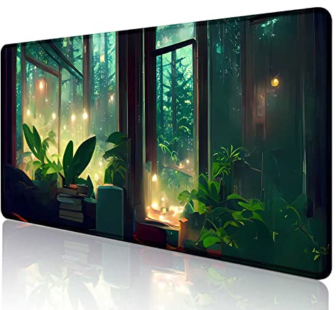 SXCKANG Tapis de Bureau Vert Motif Plantes, Tapis de Souris esthétique Grand XXL, Tapis de Bureau pour Jeux, Jeux vidéo, Accessoires informatiques – 90 x 40 cm