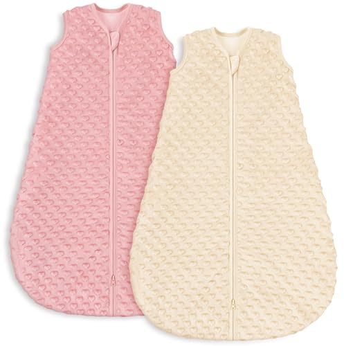 Looxii Baby sovsäck 1,5TOG bomull mjuk nyfödd sovsäck unisex baby bärbar filt för pojkar och flickor 12-18 månader rosa och aprikos
